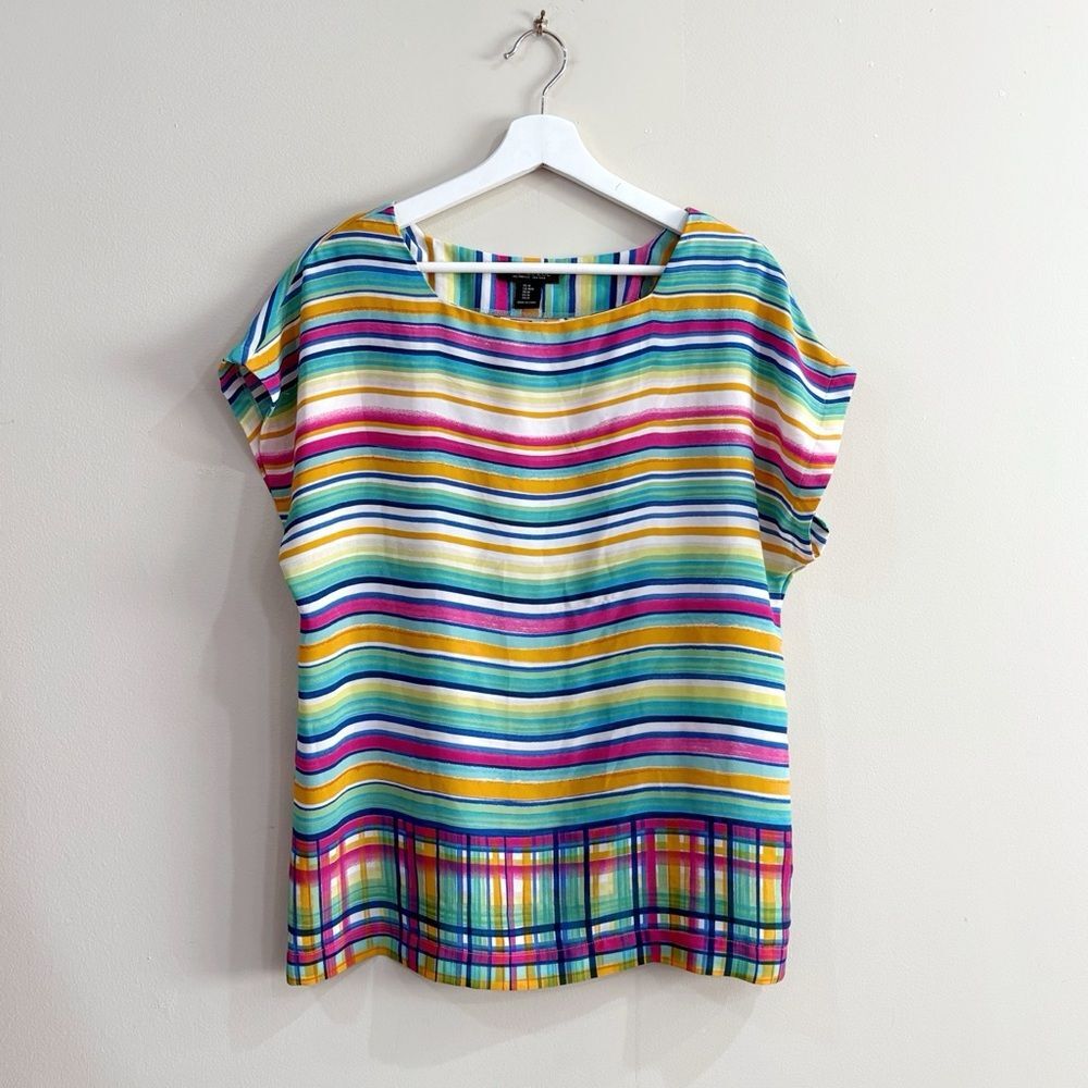 Rachel Zoe Striped Blouse Women M Boxy Multicolor Bright Retro Chic Resort